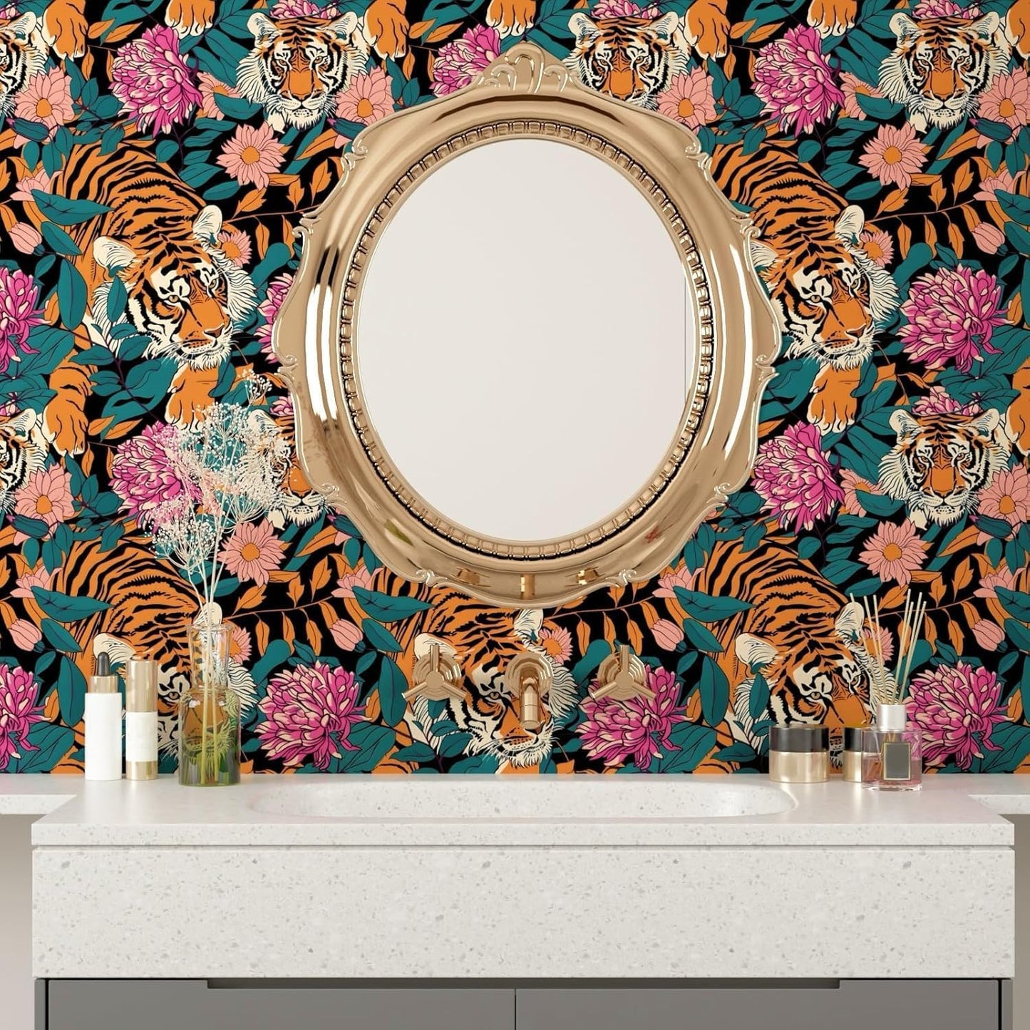 BOKEBEVE Watercolour Floral Peel and Stick Wallpaper Boho Vibrant Contact Paper Renter Friendly Wall Paper for Countertop Cabinet Wall Shelf Liner Removable Blue Colorful 17.5 x 118In