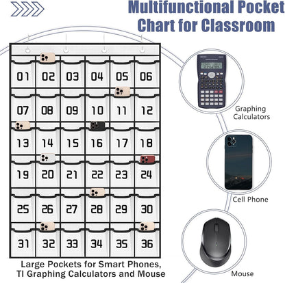 Loghot 36 Numbered Pockets Classroom Pocket Chart for Cell Phone Holder | Wall Door Hanging Pocket Organizer for Phone Calculator Holder, Phone Pouch for School Classroom & Office Phone Management