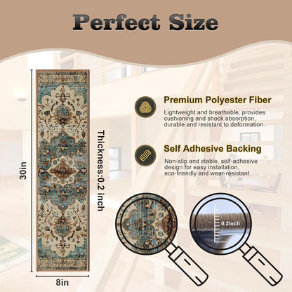 Non Slip Stair Treads for Wooden Steps, 15 Pack 8"x30" Washable Carpet | 8x30 in soft chenille polyester stair treads with reusable TPE backing for indoor wood stairs, dogs, kids, and seniors