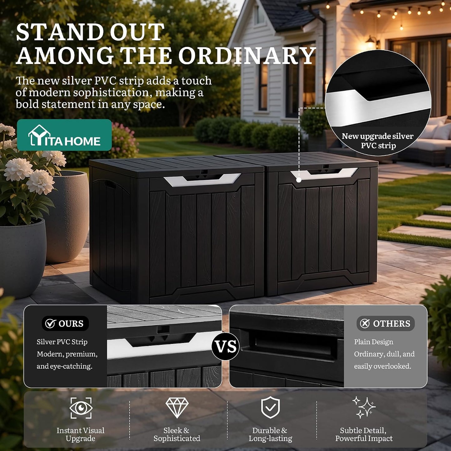 YITAHOME 134 Gallon Large Deck Box | Waterproof Resin Outdoor Storage Box with Lock, Doubles as 2-Person Bench Seating for Patio Furniture Cushions,Garden Tools &