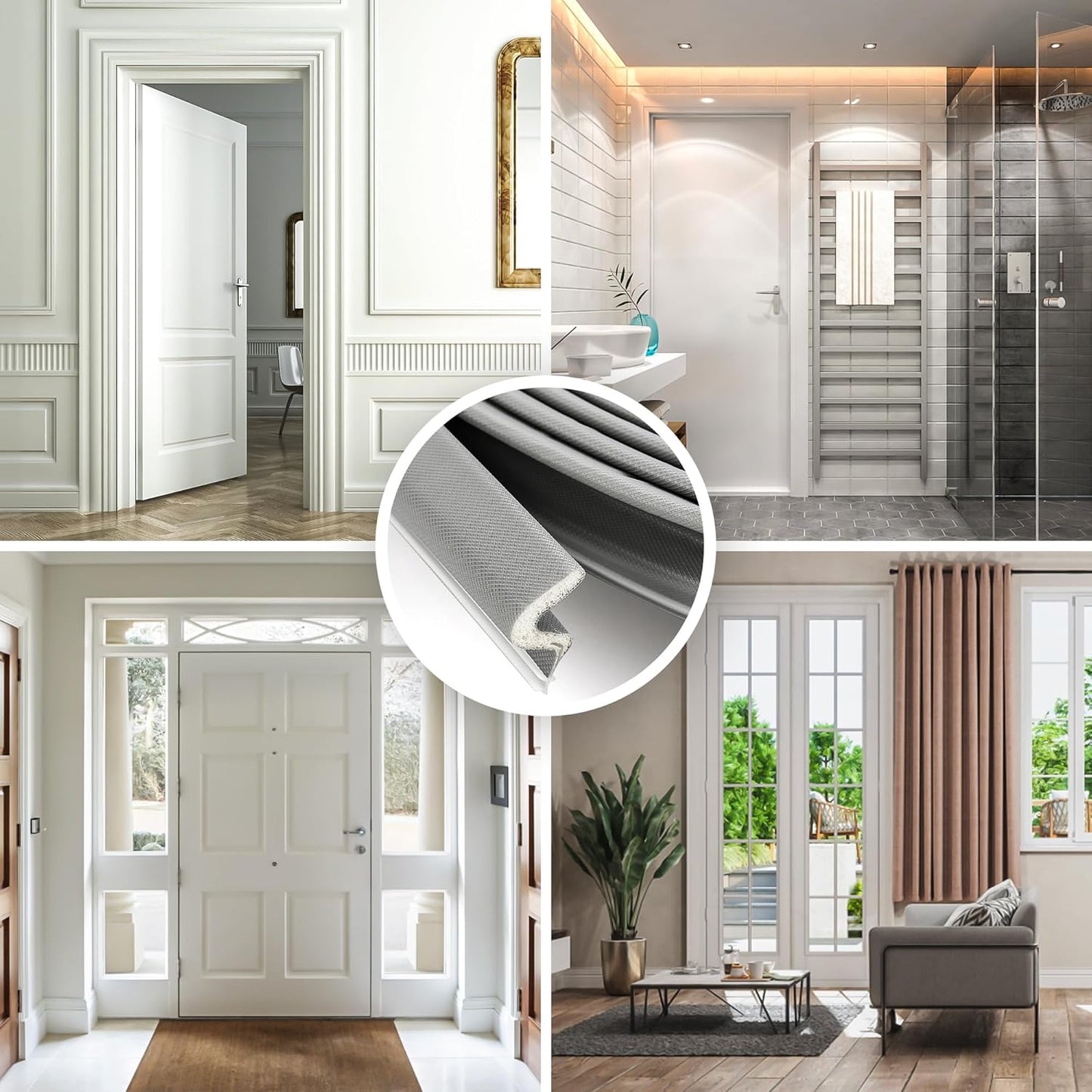 Weather Stripping Door Seal Strip - Soundproof Q-Shaped Foam for Exterior Door Frame, Large Gap Seal, Noise Cancelling, Easy to Install (Black, 26FT)