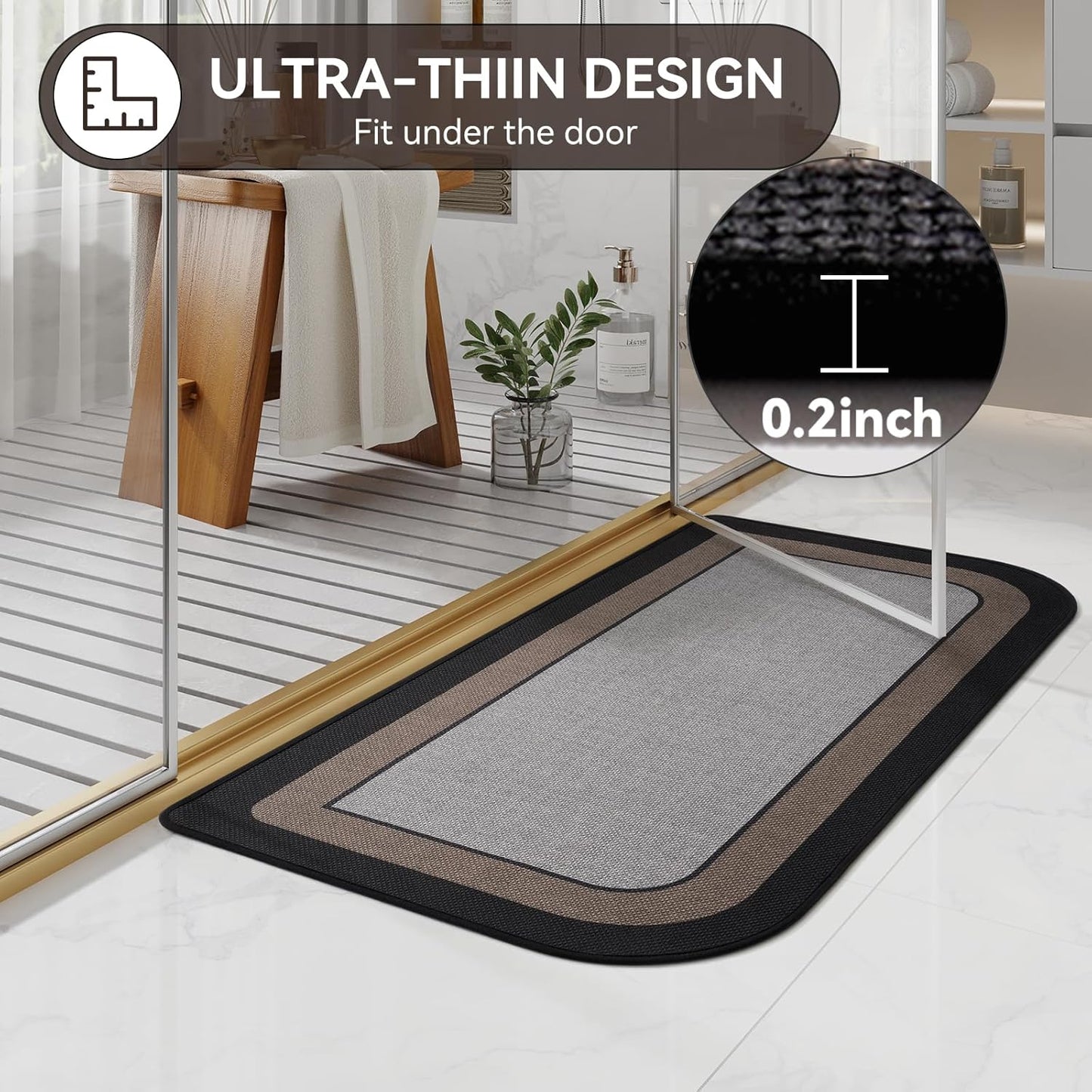 YDKGL Ultra Thin Bathroom Rugs Mat Quick Dry Absorbent Non Slip Bath Mat Bath Mats for Bathtub Mat Bathroom Carpet Fit Under Door Washable Floor Rubber Half Round Bath Rugs Grey 16x24