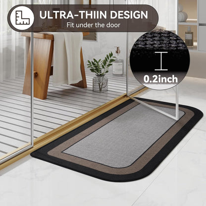 YDKGL Ultra Thin Bathroom Rugs Mat Quick Dry Absorbent Non Slip Bath Mat Bath Mats for Bathtub Mat Bathroom Carpet Fit Under Door Washable Floor Rubber Half Round Bath Rugs Grey 16x24