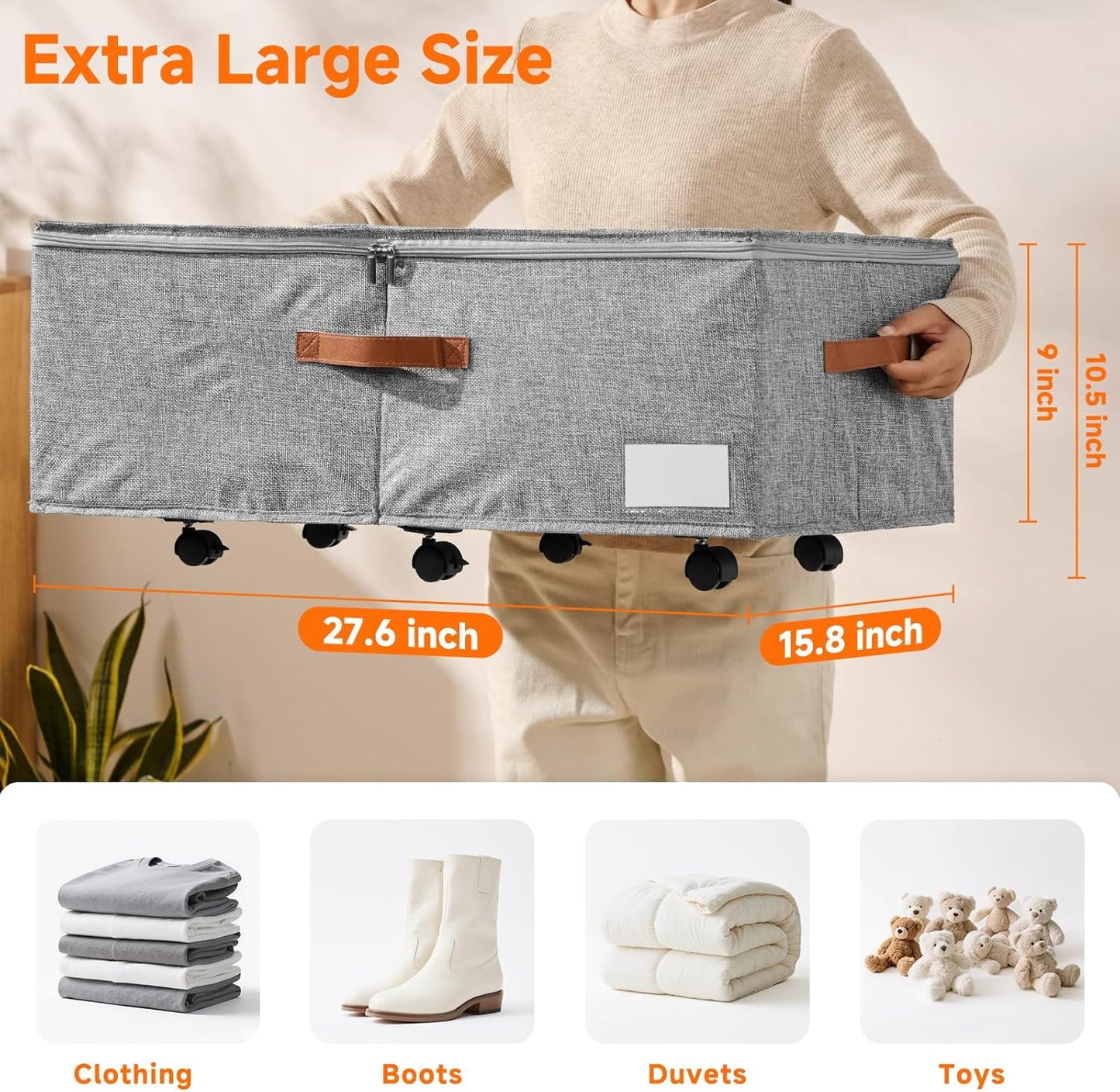 6 Inches Under Bed Storage with Wheels Pack of 2, Underbed Shoe Storage Container Bin with Clear Lid Cover, Rolling Under Bed Drawer Storage Bag Basket for Shoe Organizer Sheet Sweater - White