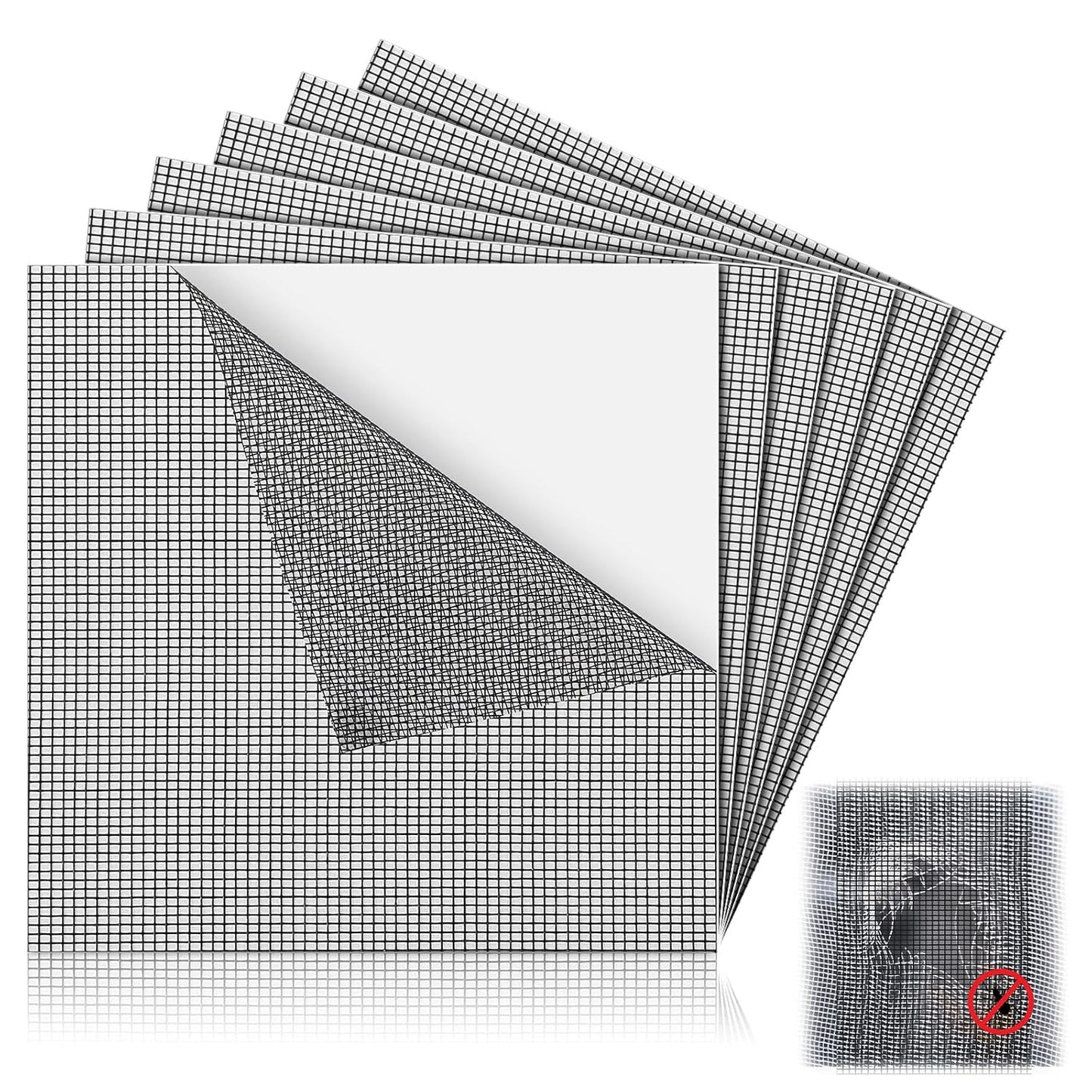 CroBlissful 6pcs Extra Wide 12" x 12" Window Screen Patches Repair Kit Black Screen Tape Mesh Replacement Door Strong Adhesive Fiberglass Repair for Window Door Holes Tent Nets