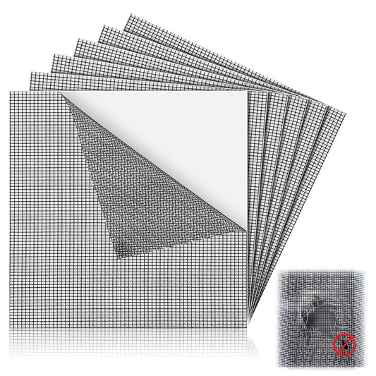 CroBlissful 6pcs Extra Wide 12" x 12" Window Screen Patches Repair Kit Black Screen Tape Mesh Replacement Door Strong Adhesive Fiberglass Repair for Window Door Holes Tent Nets