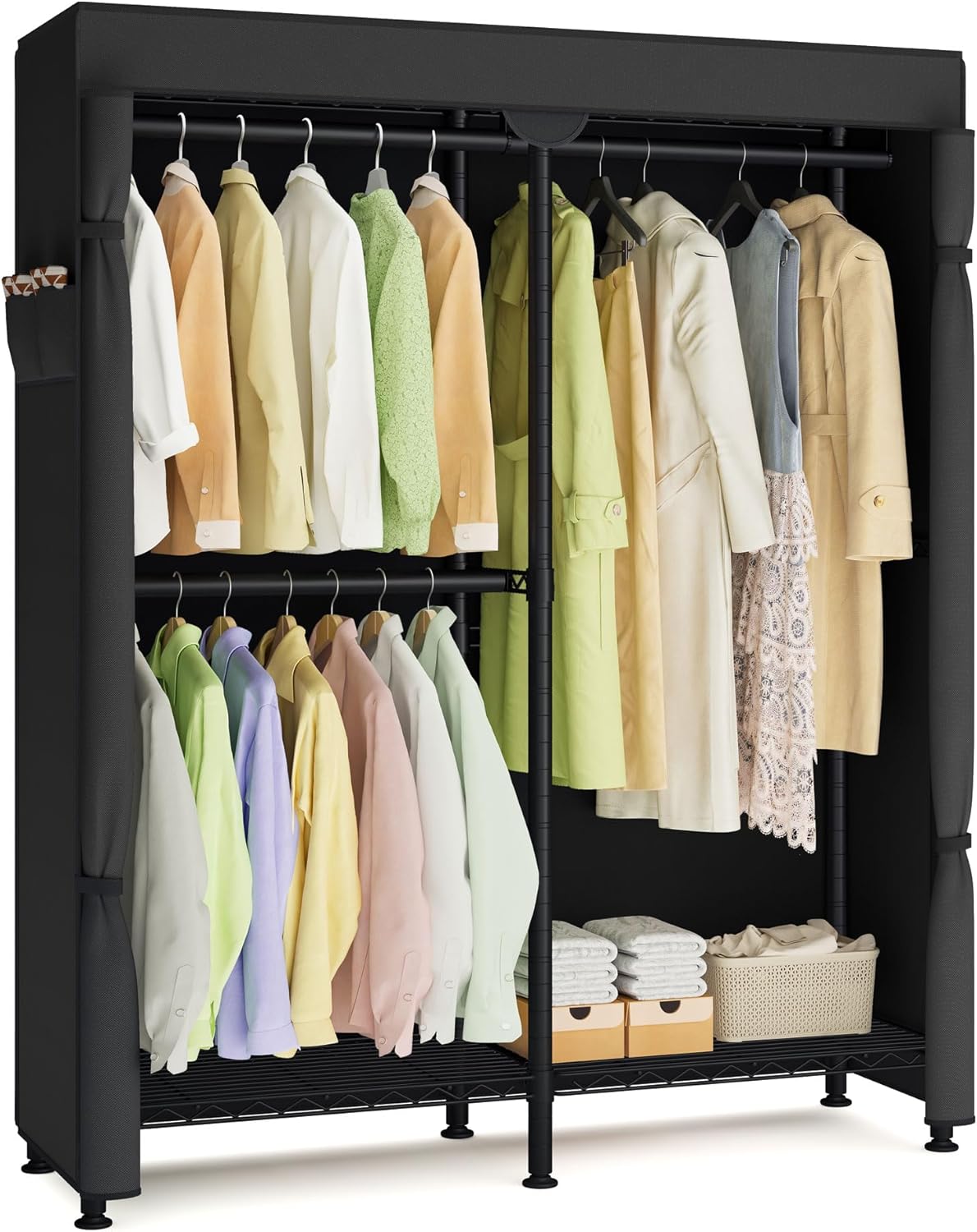 SONGMICS Heavy-Duty Clothes Rack, Garment Rack, Portable Closet, 68.7-Inch Wide Clothing Rack with Adjustable Mesh Shelves and Hanging Rails, Ink Black ULGR433B01