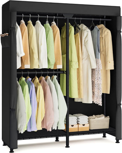 SONGMICS Heavy-Duty Clothes Rack, Garment Rack, Portable Closet, 68.7-Inch Wide Clothing Rack with Adjustable Mesh Shelves and Hanging Rails, Ink Black ULGR433B01
