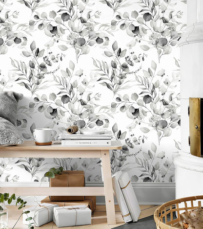 Floralplus Peel and Stick Wallpaper Boho Leaf Removable Wallpaper for Bathroom Renter Leaf Contact Paper for Locker Shelf Liner Vinyl Adhesive Wallpapers Wall Mural Decor 17.5 in x 118 in