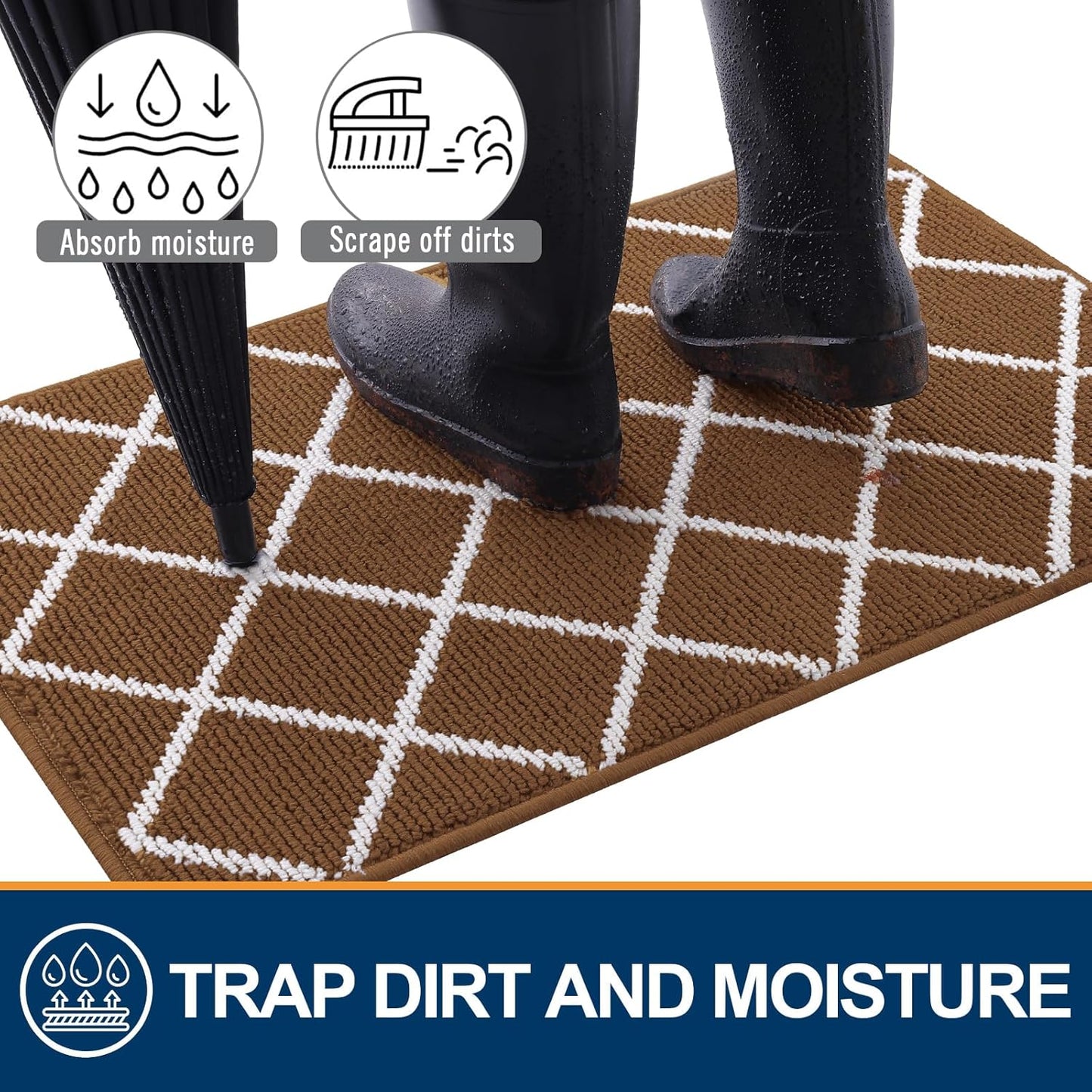 Finchitty Indoor Door Mat, Dirt Resistant and Absorbent, Low-Profile, Non-Slip, Washable Inside Floor Mats for Front Door, Back, and Entrance, 32" x 20", Grey