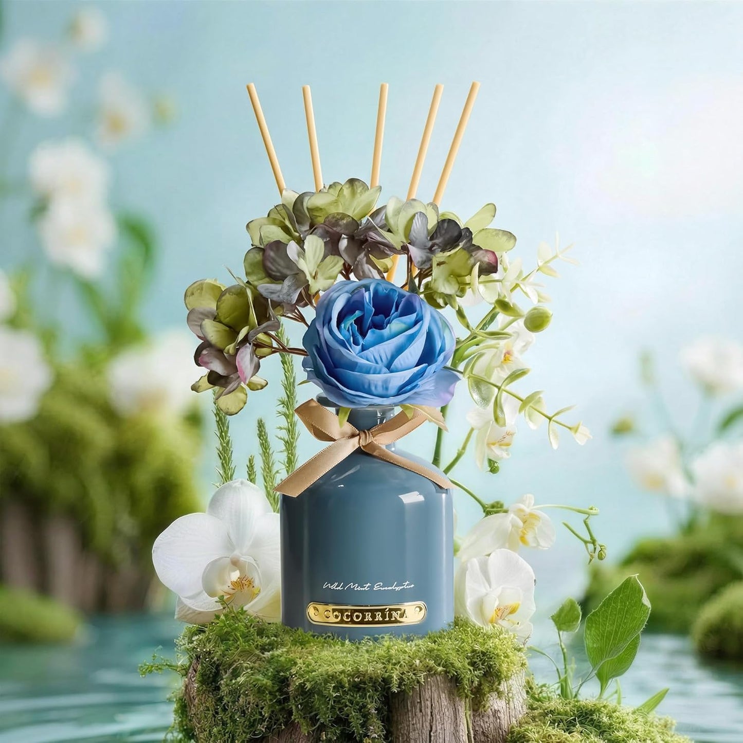 COCORRÍNA Reed Diffuser Set, 6.7oz Flower Reed Diffuser with Sticks,Black Forest Essential Oil, Long Lasting Home Fragrance for Bathroom, Bedroom & Shelf Decor, Aesthetic Gift for Women