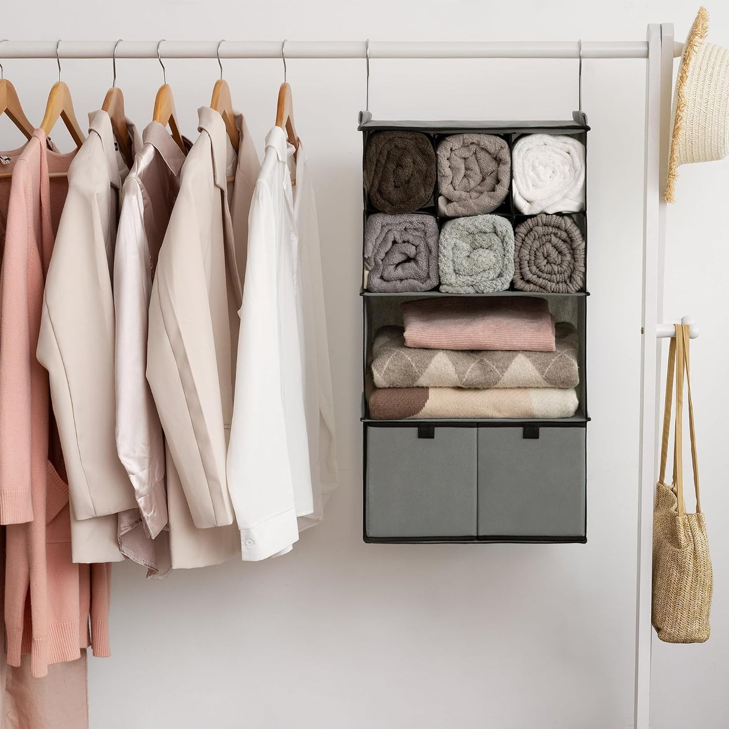 GRANNY SAYS 3-Shelf Hanging Closet Organizer and Storage, Collapsible Hanging Closet Shelves, Hanging Organizer for Closet & RV, Gray, 29 ½" H X 12" W X 12" D, 1-Pack