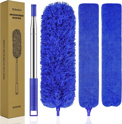 SetSail Extra-Long Dusters with Extension Pole 100-inch for Cleaning, Bendable Microfiber Head Washable Ceiling Fan Duster for High Ceilings, Furniture