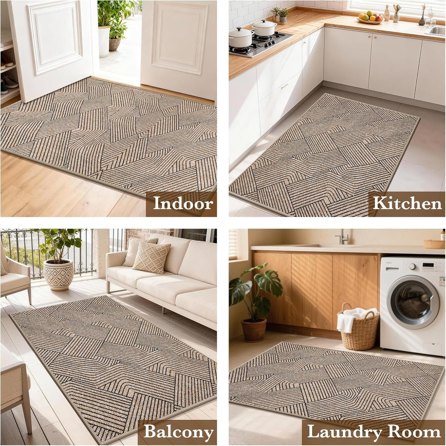 Indoor Door Mat 17"x30", Low-Profile Thin Welcome Front Door Mat Indoor Entrance, Non Slip Rubber Backing Inside Doormat Washable Entryway Dirt Resistant & Absorbent Entry Mat, Light-Brown