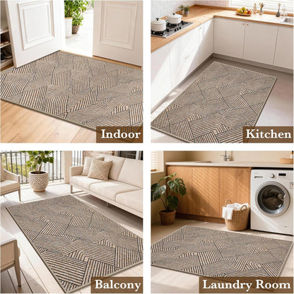 Indoor Door Mat 17"x30", Low-Profile Thin Welcome Front Door Mat Indoor Entrance, Non Slip Rubber Backing Inside Doormat Washable Entryway Dirt Resistant & Absorbent Entry Mat, Light-Brown