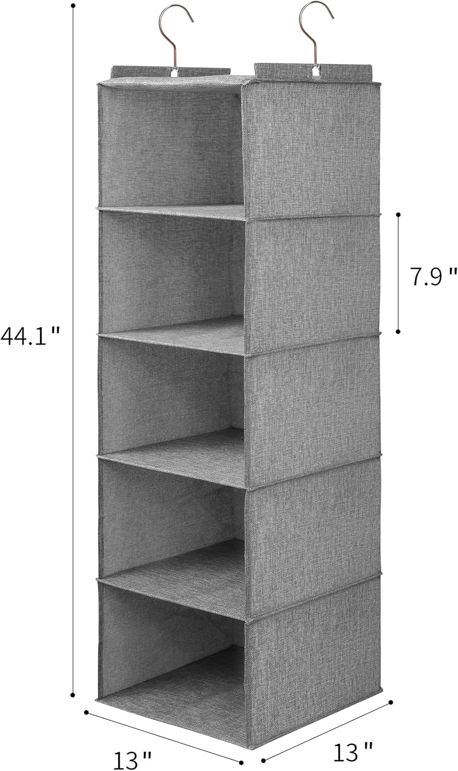 Large Hanging Sweater Organizer for Closet,Collapsible 6-Shelf Hanging Closet Shelves with Drawers, Washable (Grey-6 Shelf)