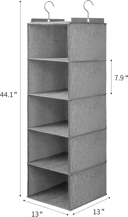 Large Hanging Sweater Organizer for Closet,Collapsible 6-Shelf Hanging Closet Shelves with Drawers, Washable (Grey-6 Shelf)