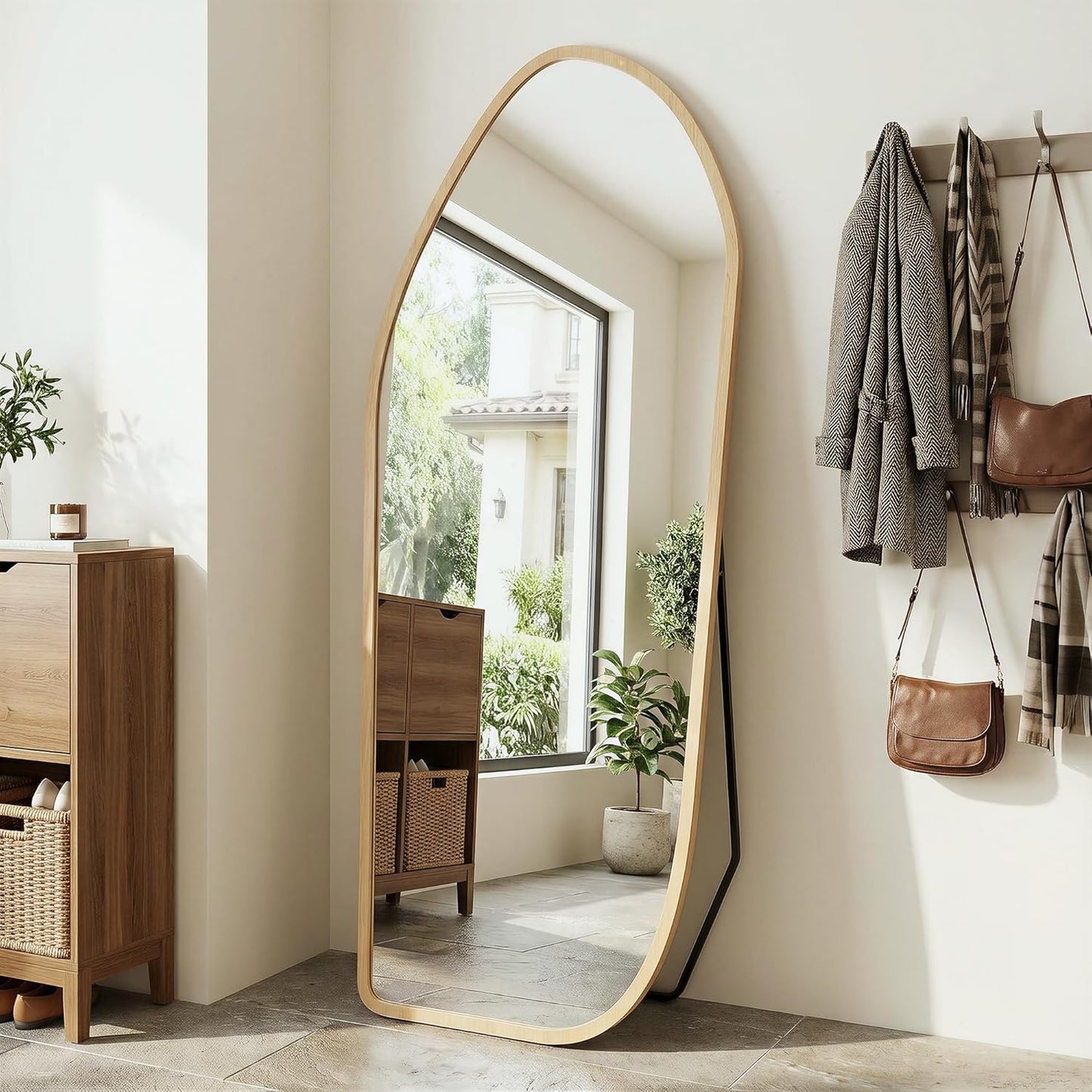 Suidia Full Length Mirror, Oversized Floor Mirror with Solid Wood Frame, Large Standing Mirror for Bedroom Living Room, Wood Art Style, Dark Walnut, 74" L x 32" W