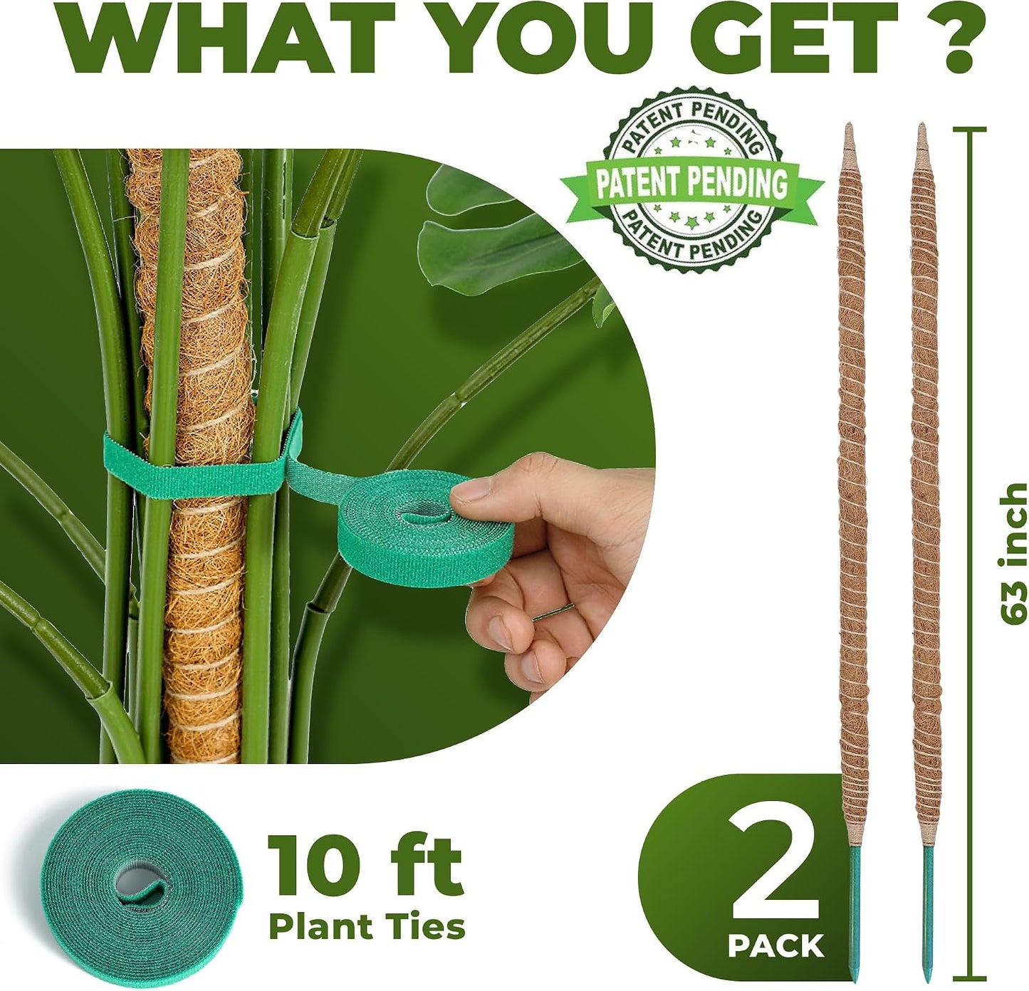 2 Pack 28 Inch Bendable Moss Pole Monstera Plant Support Stakes for Indoor Plants - Tall Moss Stick Trellis for Potted Climbers - Stem Support Accessories for Climbing Houseplants