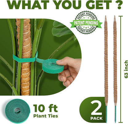 2 Pack 28 Inch Bendable Moss Pole Monstera Plant Support Stakes for Indoor Plants - Tall Moss Stick Trellis for Potted Climbers - Stem Support Accessories for Climbing Houseplants