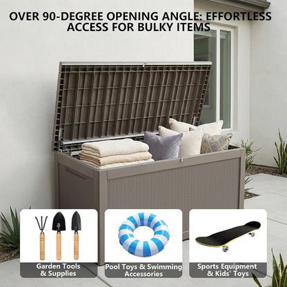 Outdoor Storage Box, 320 Gallon Waterproof Deck Box [Upgraded 3.0], Dual Gas-Spring Ultimate Resin Organizer for King Cushions, Heavy-Duty Lockable Estate Storage Bench, Backyard BBQ, Black