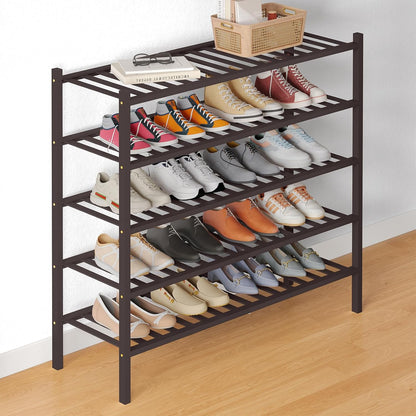 Smiry Bamboo Shoe Rack for Closet, 3 Tier Wooden Shoe Organizer, Stackable Wood Shoe Storage Shelf for Entryway, 14 Vertical Slats, One-piece Heavy-Duty Legs, 26.77"x11.02"x18.31", Natural