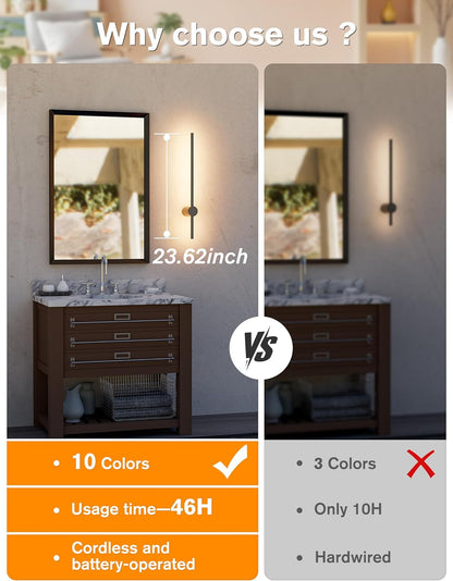 JOFIOS Battery Operated Wall Sconces Set of 2, 360°Rotation Wireless Rechargeable Wall Lights: Dimmable Detachable Wall Lamp with Remote Control, 3000K-6000K Infinite Dimming Wall Sconce 27.6 Inch