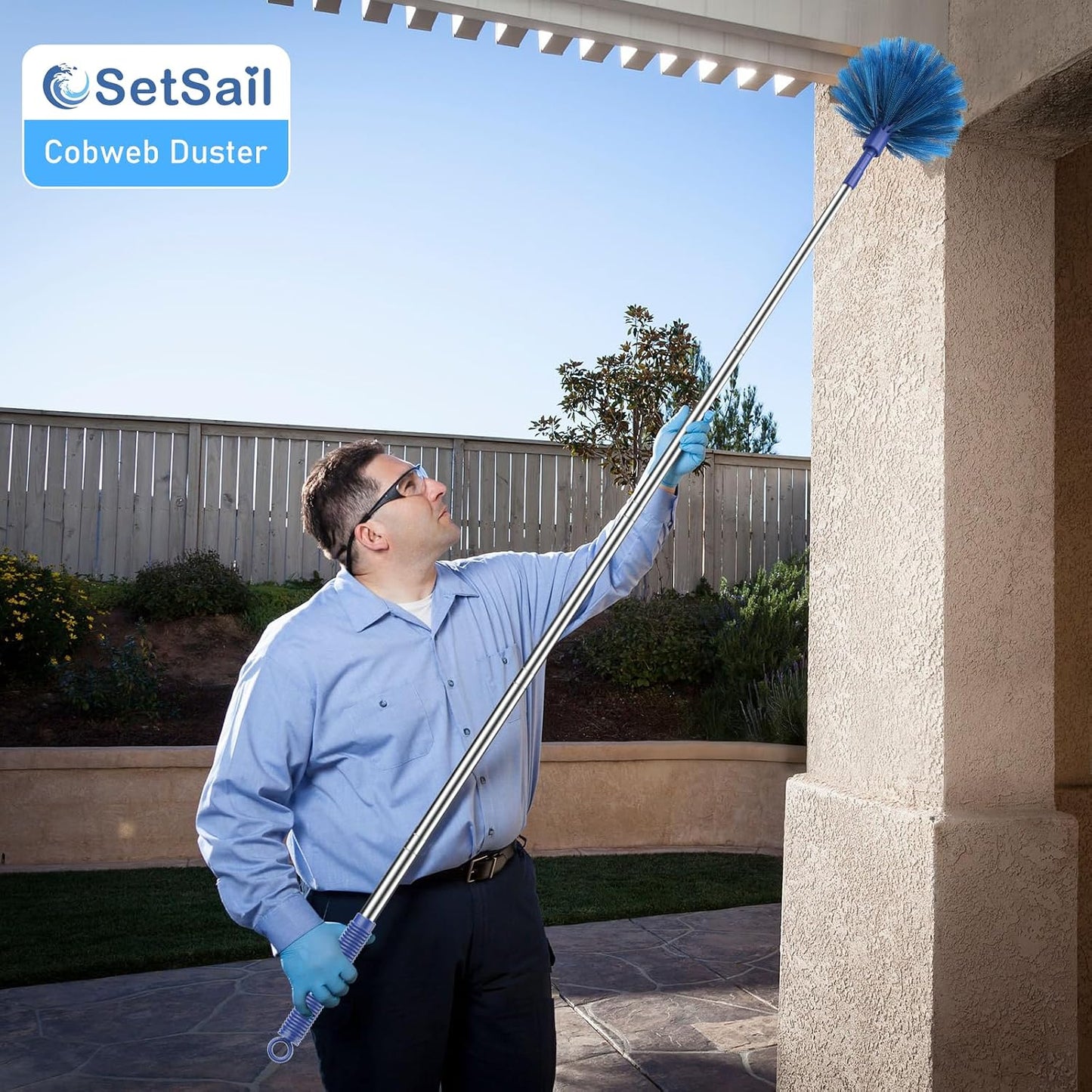 SetSail Cobweb Duster with Extension Pole, Retractable Dusters for Cobweb Cleaning 90-inch Long Handle Ceiling Fan Spider Web Brush for Outdoor Indoor High Ceilings