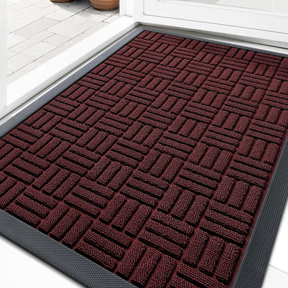 OLANLY Front Door Mat Outside Entrance 29.5x17, Absorbent, Heavy Duty Sturdy Natural Rubber Doormat Indoor Outdoor, Stain and Fade Resistant, Non-Slip Backing Low Profile Floor Mat for Entryway, Grey