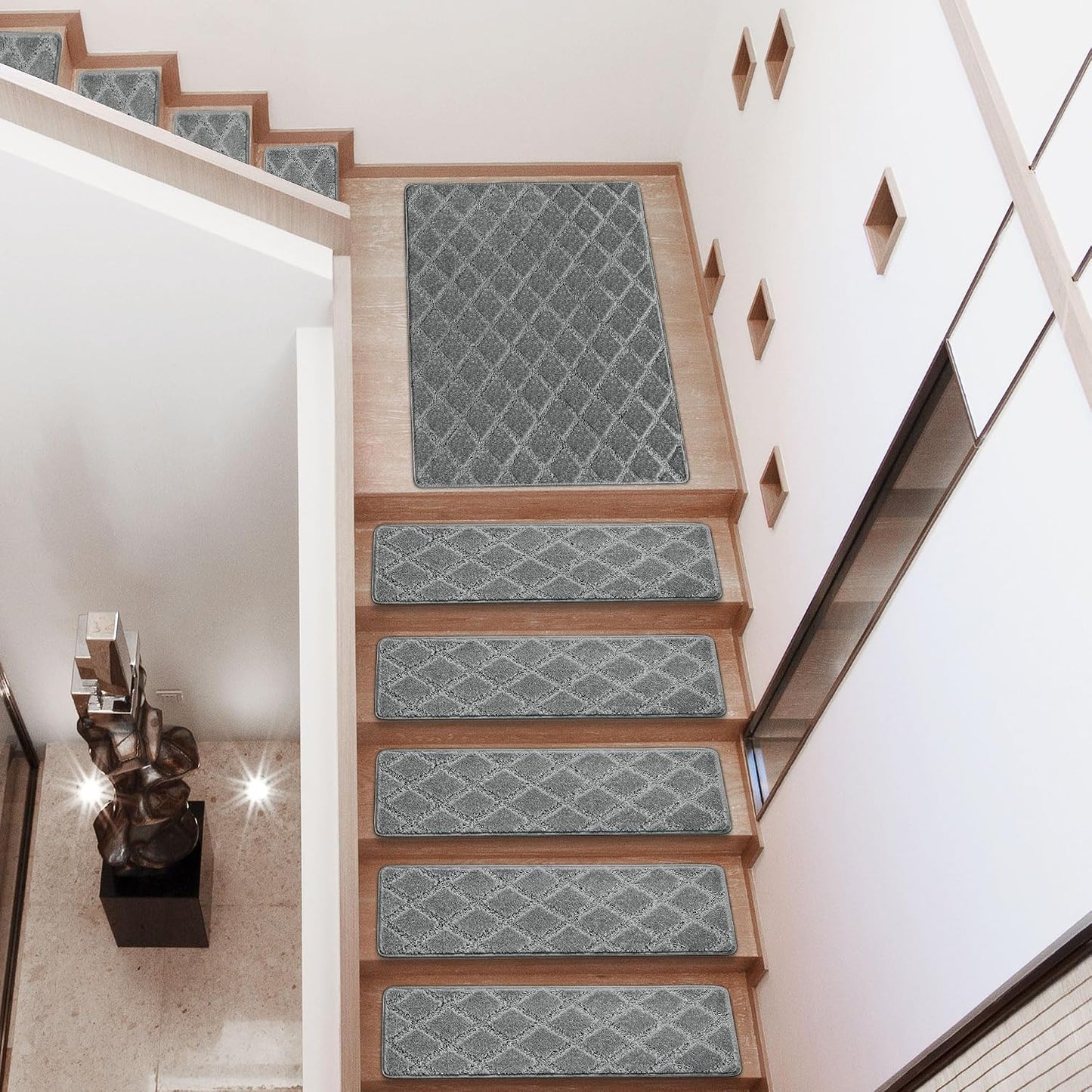 PURE ERA Carpet Stair Treads Tape Free Non Slip Indoor Stair Carpet Stair Protectors Pet-Friendly Non-Slip Skid Resistant Washable Reusable 8" x 30"(2 Pieces,Black)