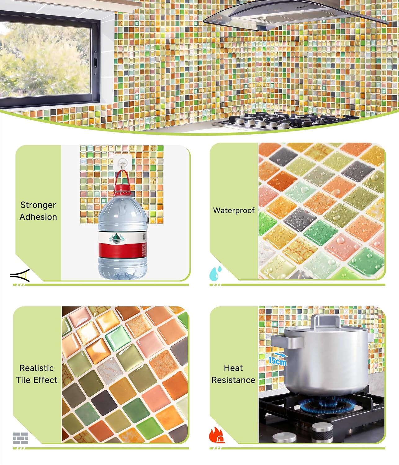 Yoillione Peel and Stick Backsplash for Kitchen: Self Adhesive Wall Tiles for Bathroom - Vinyl Thick Back Splash Tile (10, Light Coffee)