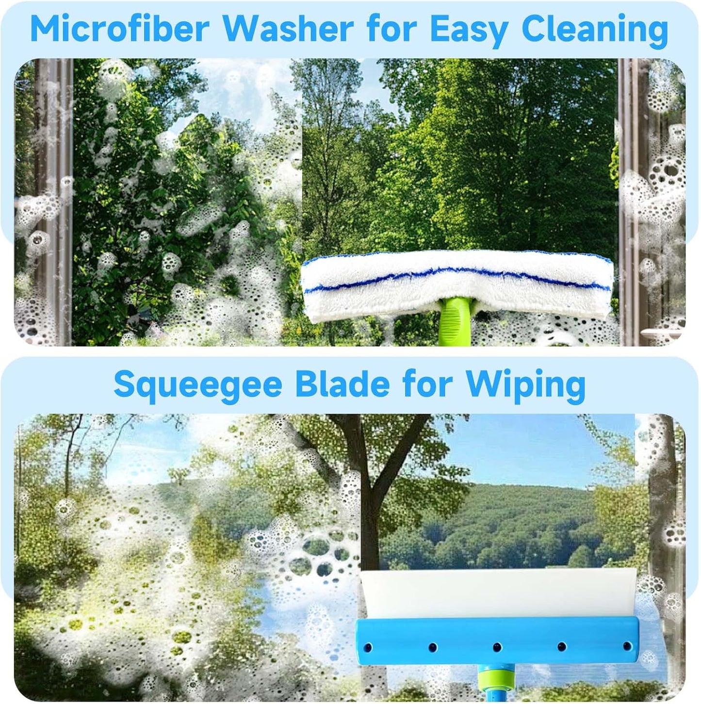 Recyclable Silicone Window Squeegee Kit – 3-in-1 Glass Cleaning Tool with Microfiber Scrubber for Windows, Shower, Mirrors, Doors & Cars (1 Set, Green)