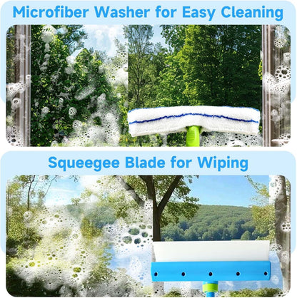 Recyclable Silicone Window Squeegee Kit – 3-in-1 Glass Cleaning Tool with Microfiber Scrubber for Windows, Shower, Mirrors, Doors & Cars (1 Set, Green)