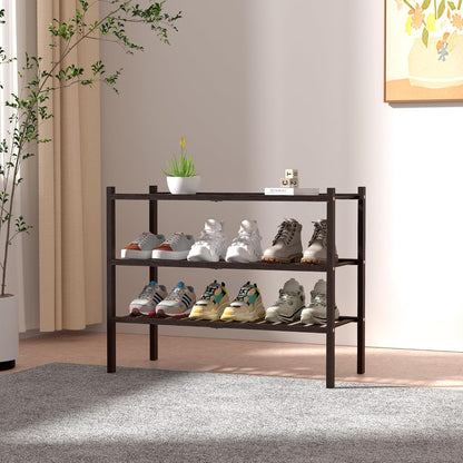 ROMGUAR CRAFT 3 Tier Bamboo Shoe Rack for Closet Free Standing Wood Shoe Shelf Storage Organizer for Entryway Small Space Stackable 27"x11"x20" (Natural)