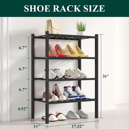 Smiry Bamboo Shoe Rack, 3 Tier Free Standing Wooden Shoe Organizer, Stackable Wood Shoe Storage Shelf for Closet, Entryway, 12 Vertical Slats, 2+1 Stack Standard Legs, 26.8"x11"x19.5", Natural