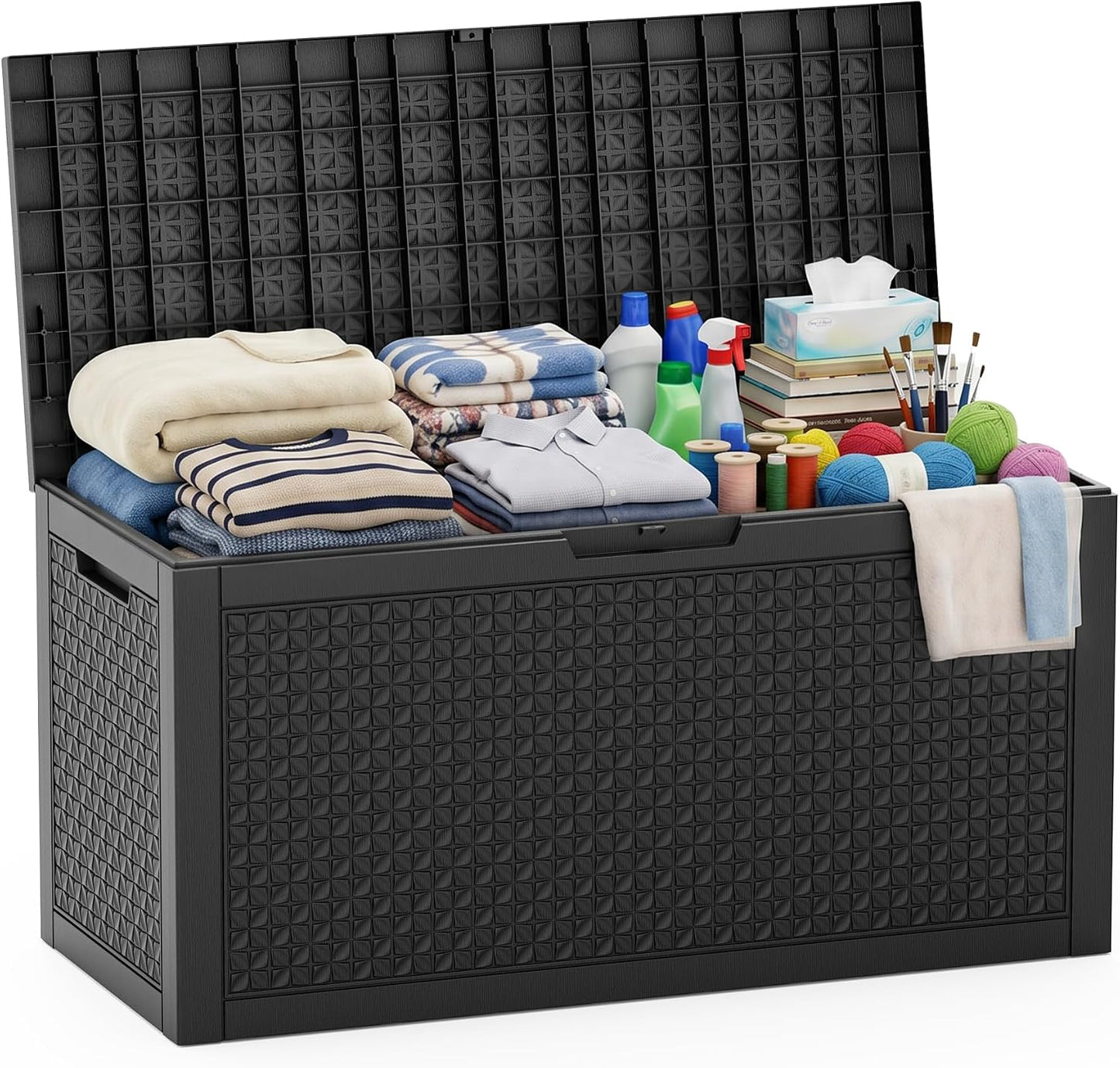 EasyUp 33 Gallon Resin Deck Box Waterproof, UV Resistant Outdoor Storage Box for Delivery, Porch, Patio and Garden, Stripe Black