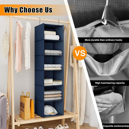 Hanging Closet Organizer 3-Shelf, Oxford Fabric Wardrobe Storage, Gray | Easy-mount foldable design holds clothes, handbags, shoes & accessories; washable Oxford fabric, sturdy and space-saving.