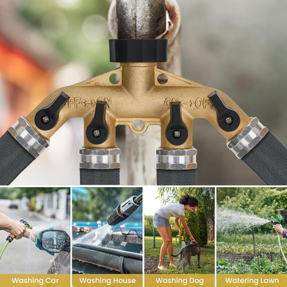 LINEX Garden Hose Splitter 2 Way 2 Pack Heavy Duty Brass, Outdoor Dual Y Valve Water Connector with Faucet and Spigot, Hose Split for Lawn, Garden, Car Wash
