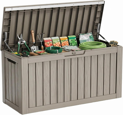 30 Gallon Outdoor Deck Box, Lockable Waterproof Outdoor Storage Boxes For Garden Tools,Indoor Cushions,Accessories Outside Storage Resin Weatherproof Container(Black)