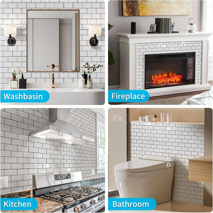 Art3d 10-Sheet Premium Stick On Kitchen Backsplash Tiles, 12"x12" Peel and Stick Self Adhesive Wall Tiles, White Marble Design