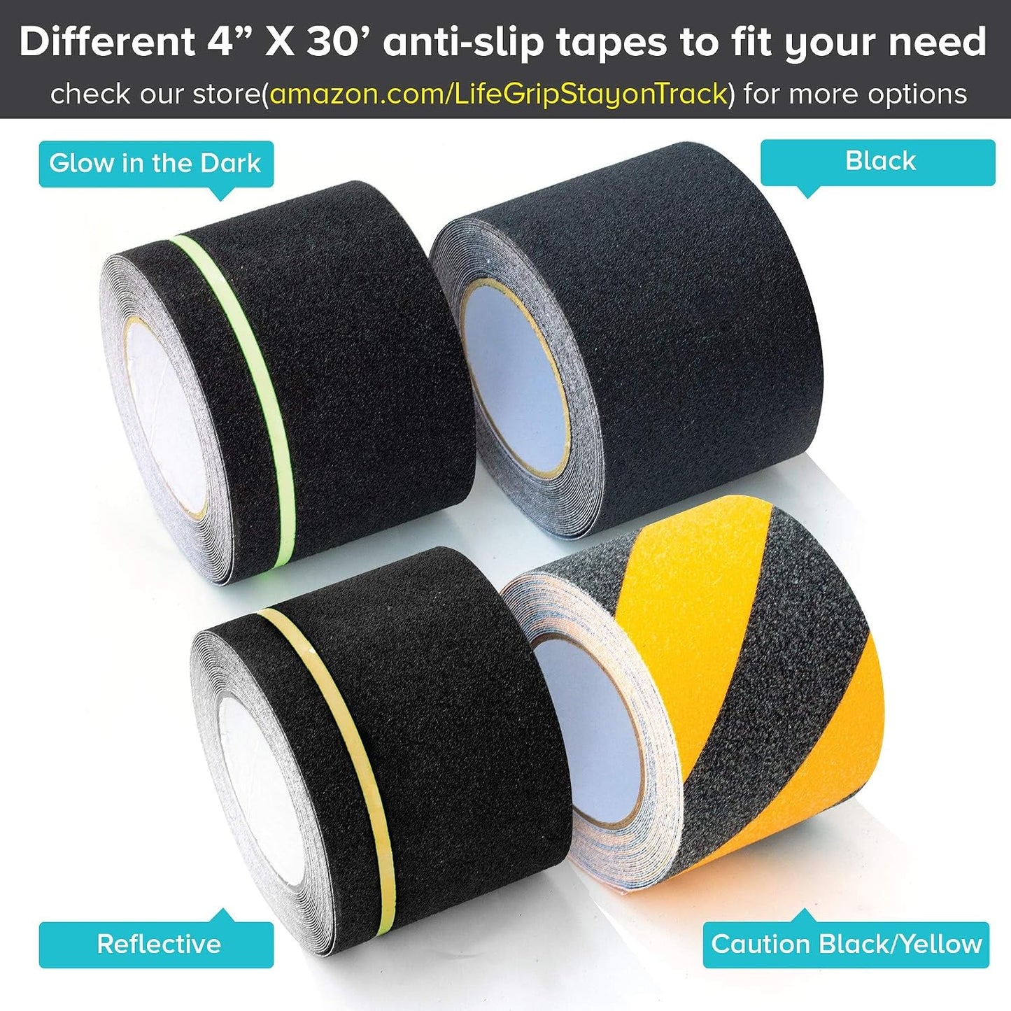 Lifegrip Anti Slip Tape, 4 Inch x 15 Foot Non-Slip Traction Grip Tape for Stairs, Waterproof Stair Treads Grip Non Slip, Non Skid Tape for Steps, Outdoor Black Grip Tape (4" X 15')