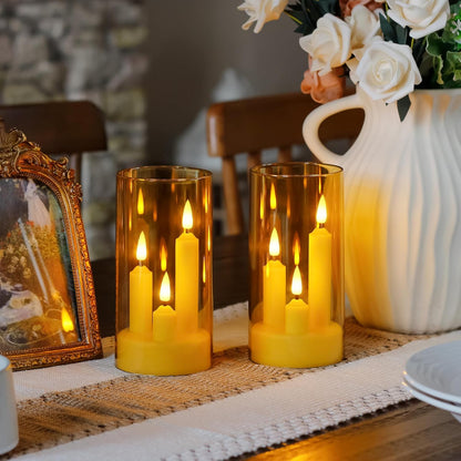 3 in 1 Flameless Taper Short Candles with 10 Key Remote Control and Timer, Battery Operated Pack of 2 LED Acrylic 3" x6" Grey Pillar Flickering Warm Light
