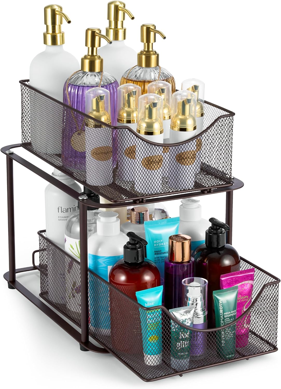 Sorbus 2 Tier Metal Under Sink Organizer for Bathroom, Kitchen, Strong Steel Mesh Sliding Drawers for Under Sink, Under Cabinet, Closet, Kitchen, Pantry, Bathroom Organizers and Storage (Black)