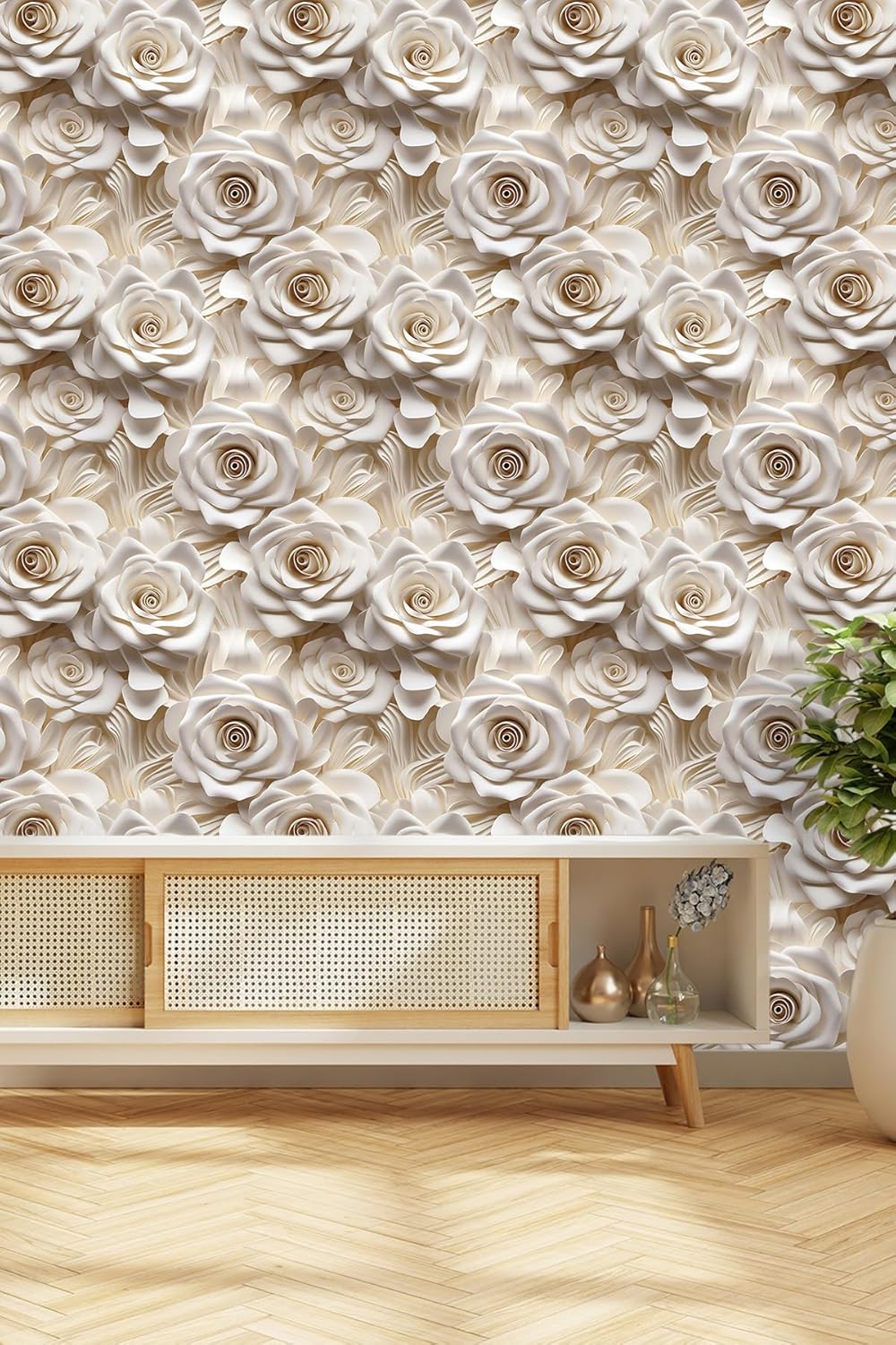 Floral Peel and Stick Wallpaper 3D Effect Interior Wall Décor Contact Paper Self Adhesive Removable Renter Friendly for Bedroom Living Cabinet Room 17.7in x 9.8ft (Not Textured Wallpaper