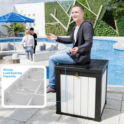 230 Gallon Large Outdoor Storage Box Waterproof, UV Resistant Resin Deck Box with Hydraulic Rod & Lockable Latch for Patio Furniture, Outside Storage Box for Garden Tools, Patio Cushions, Black