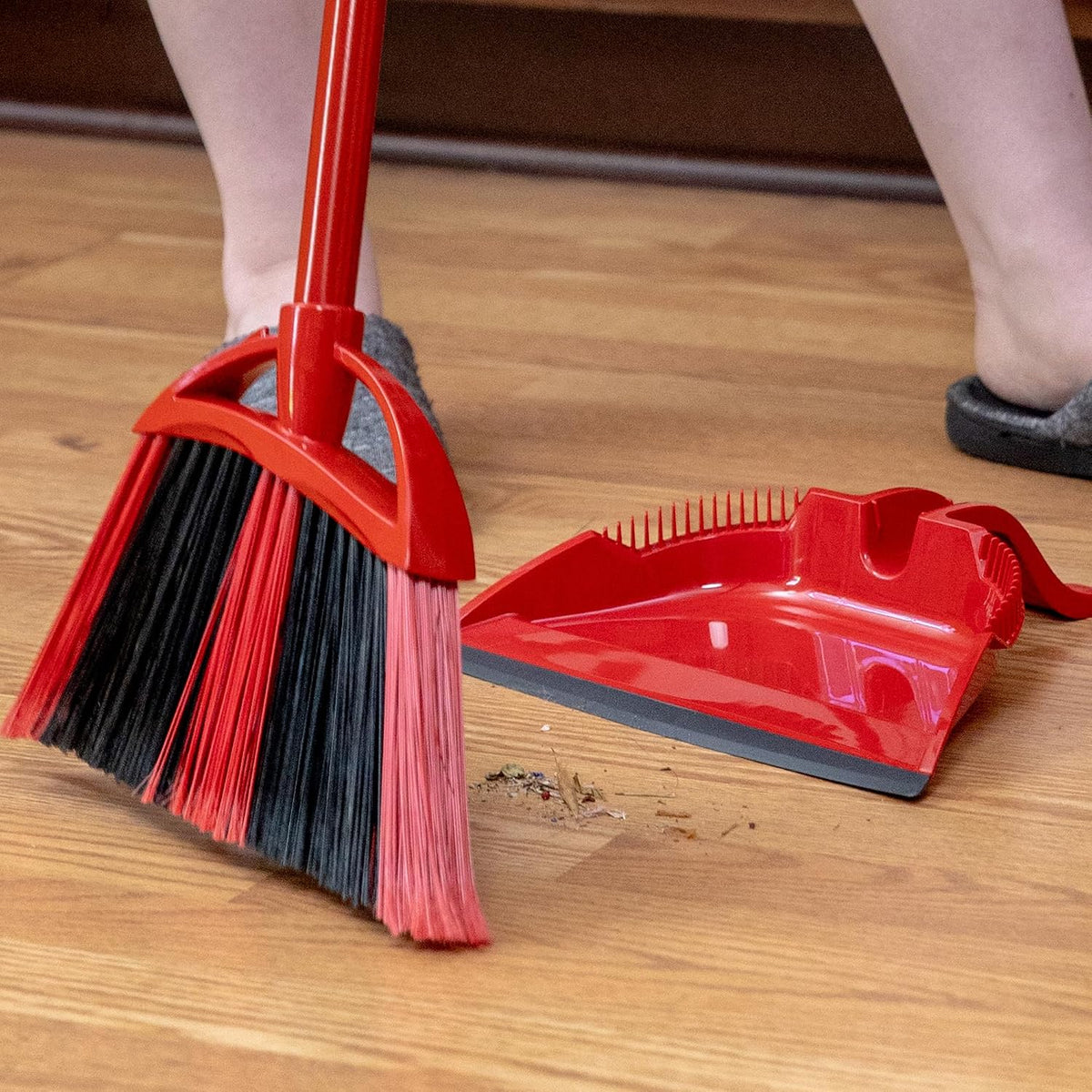 O-Cedar Strong Sweep Broom and Dustpan Set with Detail Brush | Indoor Outdoor Heavy Duty Stiff Bristle Broom | Step-On Dust Pan