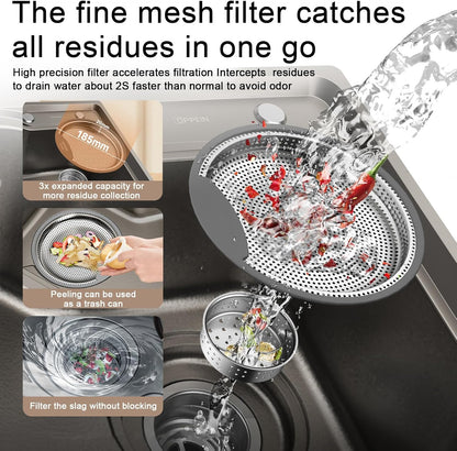 2pcs Kitchen Sink Drain Basket, 3 1/4 '' 304 Stainless Steel Drainage Filtration Basket with Handle for Kitchen Sink Strainer Replacement