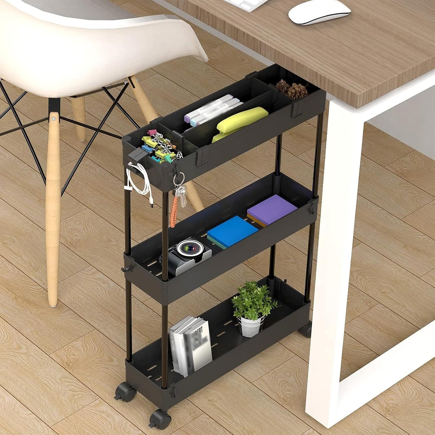 SPACELEAD Slim Storage Cart 3 Tier,Bathroom Organizer Rolling Utility,Mobile Shelving Unit Slide Out for Office, Kitchen, Laundry Room & Narrow Places，Green