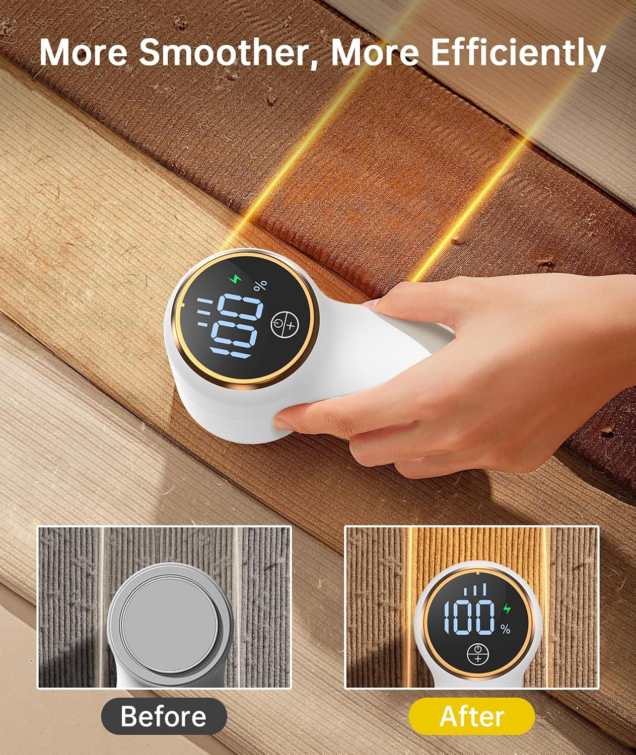 Rechargeable Fabric Shaver Lint Remover, Sweater Shaver with 3-Speed Control, LED Display Clothes Shaver, 6-Leaf Stainless Steel Blades, Suitable for Clothes, Sweater, Couch, Blanket, Wool (White)