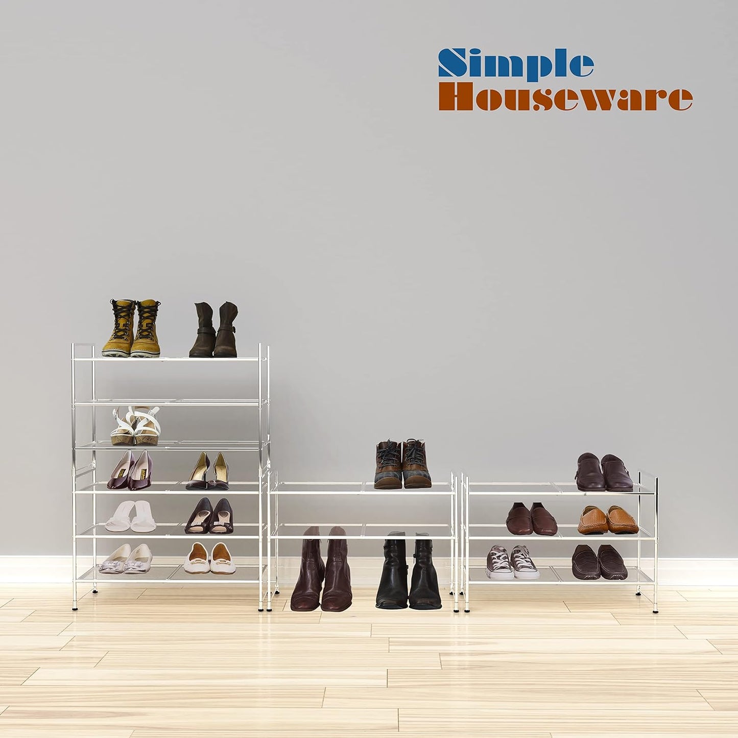 Simple Houseware 3-Tier Stackable Shoes Rack Storage Shelf, Black
